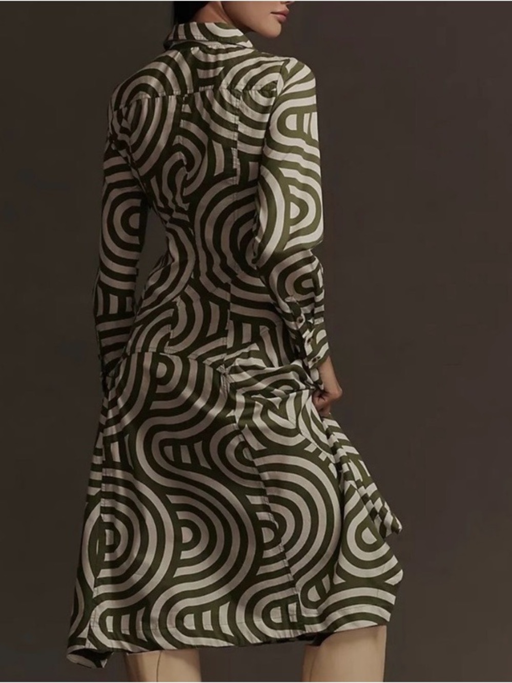 Anthropologie Green Geometric Poplin Shirt Dress Button Front Cotton Size 8 NWT - Picture 2 of 12